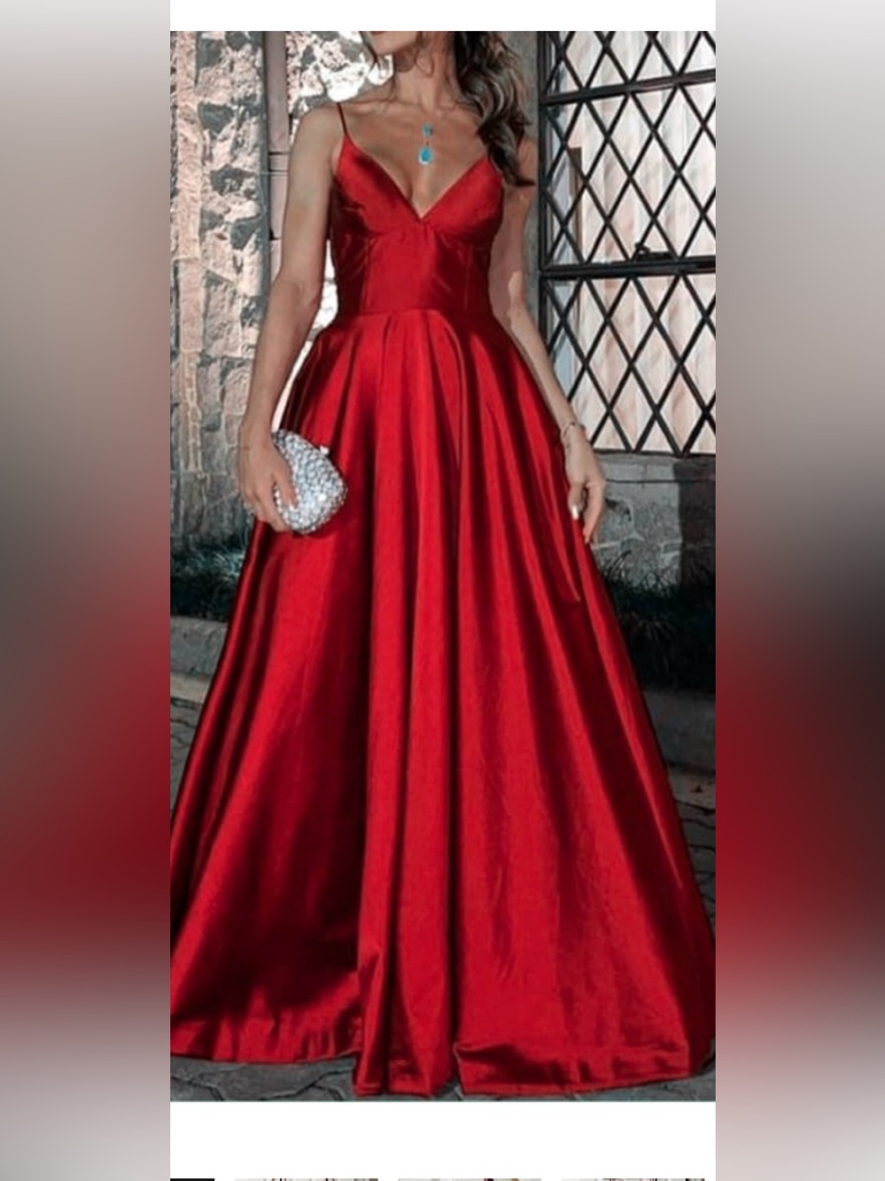 Betsy & Adam Prom Red Satin spaghetti strap gown 0P